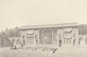 Troons Paviljoen, in Teheran, uit Voyage Pittoresque van Perzië, gegraveerd door Claude Sauvageot (1832-85) gepubliceerd door Lemercier, Parijs, 1856